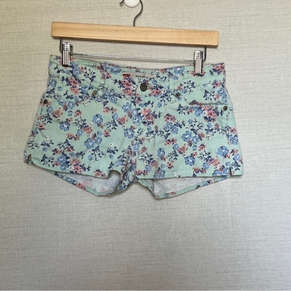 Levi's Women's Teal Blue Shorty Short Floral Size 7 Denim Shorts Juniors‎
